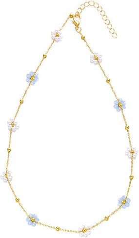 Daisy Pearl Necklace for Women Dainty 14K Gold Flower Choker Necklace Adjustable Pearl Floral Necklace Trendy Birthday Jewelry Accessories Gifts in Saudi Arabia