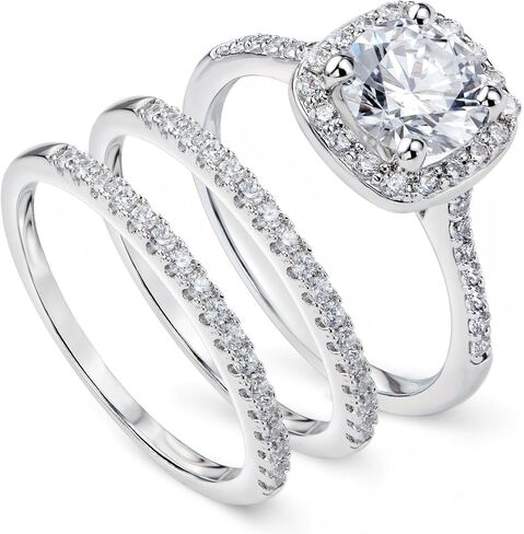 SweetJew Womens Moissanite Bridal Wedding Ring Set 2 Carat 925 Sterling Silver D Color VVS1 Clarity Round Cut Engagement Band in Saudi Arabia