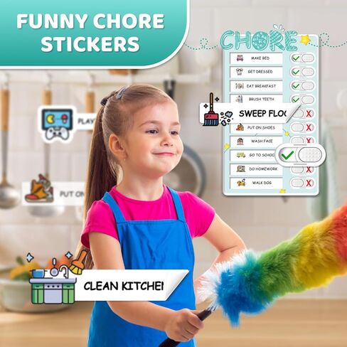 Dry Erase 4 in 1 Chore Chart for Multiple Kids - Magnetic Routine Chart with Slider Cute Chore Stickers, Visual Schedule for Kid with Autism to Do List Checklist for Kids in Kuwait