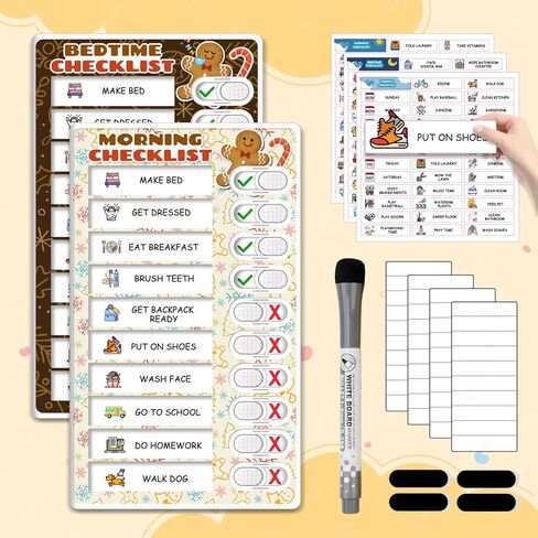 Dry Erase 4 in 1 Chore Chart for Multiple Kids - Magnetic Routine Chart with Slider Cute Chore Stickers, Visual Schedule for Kid with Autism to Do List Checklist for Kids in Kuwait