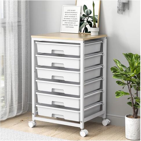 SYKIARIOL Rolling Cart with Drawers,Utility Cart with 6 Drawers,Rolling Storage Cart with Drawers and Wooden Tabletop & Lockable Wheel,White in Saudi Arabia