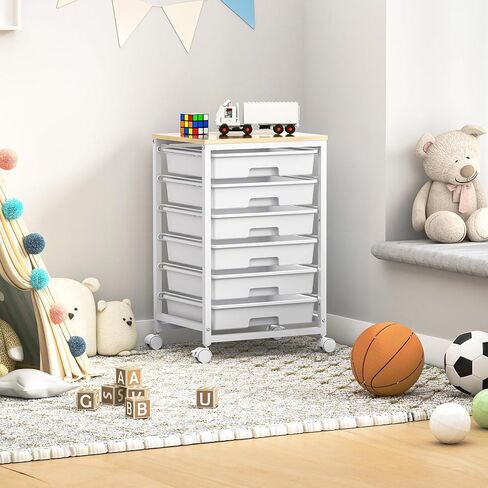 SYKIARIOL Rolling Cart with Drawers,Utility Cart with 6 Drawers,Rolling Storage Cart with Drawers and Wooden Tabletop & Lockable Wheel,White in Saudi Arabia