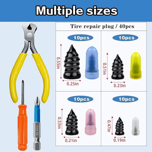 40Pcs Tire Repair Rubber Nails Kit with 4 Sizes, Screw in Tire Repair Plugs, Vacuum Tire Repair Rubber Nail, Tire Rubber Nails Tool, Fast Self-Service Tire Repair Tools for Car, Truck, Motorcycle in Saudi Arabia