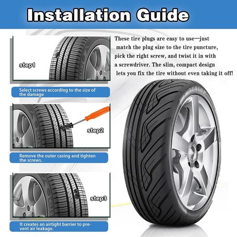 40Pcs Tire Repair Rubber Nails Kit with 4 Sizes, Screw in Tire Repair Plugs, Vacuum Tire Repair Rubber Nail, Tire Rubber Nails Tool, Fast Self-Service Tire Repair Tools for Car, Truck, Motorcycle in Saudi Arabia
