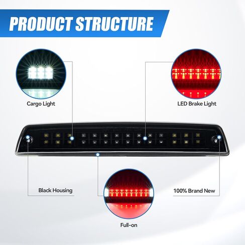 Third Brake Light LED with Dual-Row Leds for 1994-2001 Dodge Ram 1500, High Mount Rear Brake Lighis Assembly for 1994-2002 Ram 2500 3500, Waterproof Center CabCargo Lamp Stop Light (Black) in Saudi Arabia