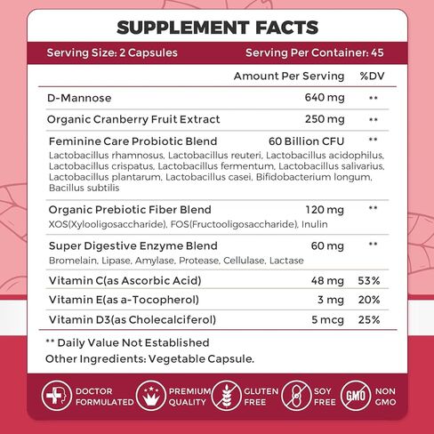 ZEBORA Urinary Tract Health for Women - Vaginal Probiotics for Women Digestive Health and pH Balance - D Mannose Supplements with Cranberry to Cleanse Urinary Tract & Bladder - 90 Capsules in Saudi Arabia