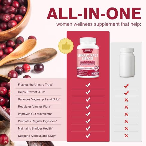 ZEBORA Urinary Tract Health for Women - Vaginal Probiotics for Women Digestive Health and pH Balance - D Mannose Supplements with Cranberry to Cleanse Urinary Tract & Bladder - 90 Capsules in Saudi Arabia