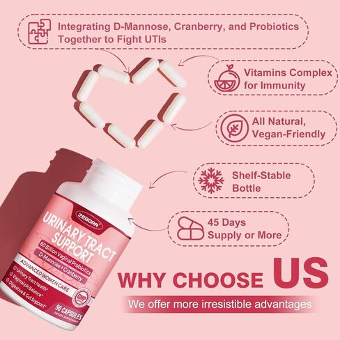 ZEBORA Urinary Tract Health for Women - Vaginal Probiotics for Women Digestive Health and pH Balance - D Mannose Supplements with Cranberry to Cleanse Urinary Tract & Bladder - 90 Capsules in Saudi Arabia