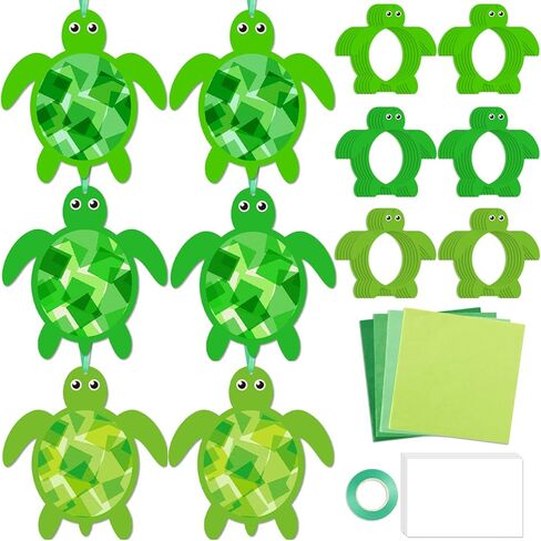 qyeahkj 36 مجموعة الصيف السلاحف suncatchers الحرف للبنين والبنات DIY الأخضر السلحفاة نافذة المناديل الورقية الحرف الصيف شنقا ديكور للفصل الدراسي النشاط المنزلي مشروع فني عيد ميلاد حزب لصالح الهدايا in Kuwait