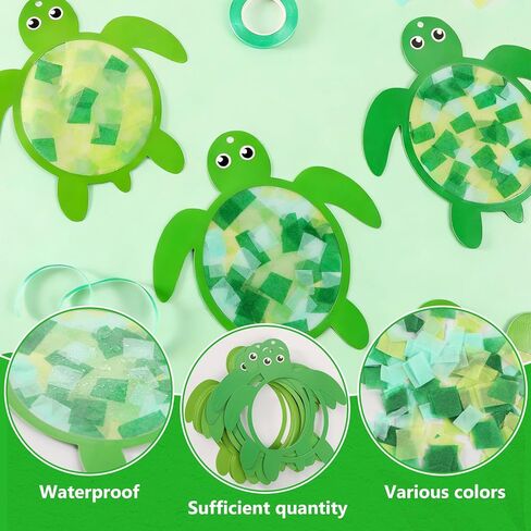qyeahkj 36 مجموعة الصيف السلاحف suncatchers الحرف للبنين والبنات DIY الأخضر السلحفاة نافذة المناديل الورقية الحرف الصيف شنقا ديكور للفصل الدراسي النشاط المنزلي مشروع فني عيد ميلاد حزب لصالح الهدايا in Kuwait