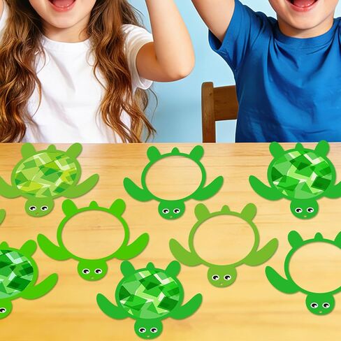 qyeahkj 36 مجموعة الصيف السلاحف suncatchers الحرف للبنين والبنات DIY الأخضر السلحفاة نافذة المناديل الورقية الحرف الصيف شنقا ديكور للفصل الدراسي النشاط المنزلي مشروع فني عيد ميلاد حزب لصالح الهدايا in Kuwait