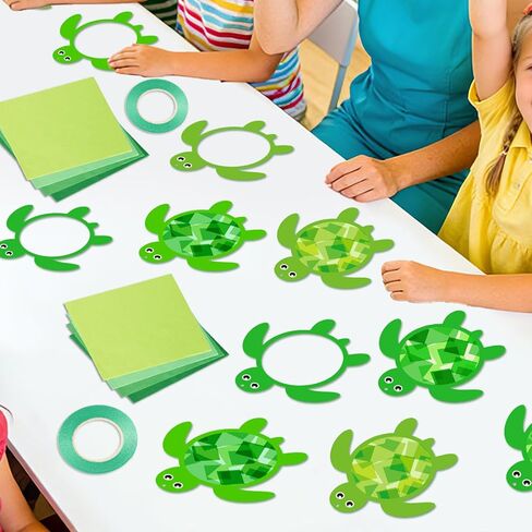 qyeahkj 36 مجموعة الصيف السلاحف suncatchers الحرف للبنين والبنات DIY الأخضر السلحفاة نافذة المناديل الورقية الحرف الصيف شنقا ديكور للفصل الدراسي النشاط المنزلي مشروع فني عيد ميلاد حزب لصالح الهدايا in Kuwait