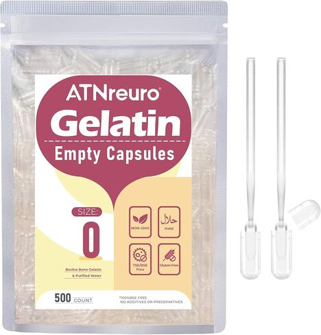 ATNreuro Size 0 Empty Gelatin Capsules with 2 Micro Spoons - 100 Count Empty Clear Capsule - Gel Pill Capsules for Powders Supplements in Saudi Arabia