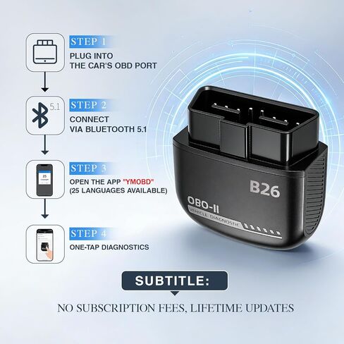 B26 Bluetooth OBD2 Scanner for iOS & Android - Subscription-Free Engine Code Reader, 2026 Upgraded Engine Diagnostic Tool, Reset Check Engine Light for Temporary & Pending Faults in Saudi Arabia