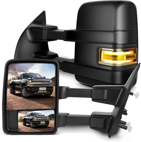 SCITOO Towing Mirrors Tow Mirrors Black Truck fit for 2004-2014 For Ford For F-150 Pickup Truck with Pair LH RH Power Adjusted Heated Turn Signal Puddle Light Manual Folding and Telescoping in Kuwait