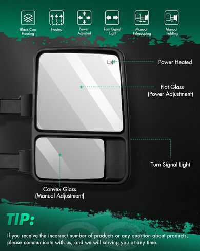 SCITOO Towing Mirrors Tow Mirrors Black Truck fit for 2004-2014 For Ford For F-150 Pickup Truck with Pair LH RH Power Adjusted Heated Turn Signal Puddle Light Manual Folding and Telescoping in Kuwait