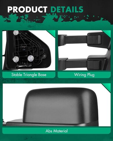 SCITOO Towing Mirrors Tow Mirrors Black Truck fit for 2004-2014 For Ford For F-150 Pickup Truck with Pair LH RH Power Adjusted Heated Turn Signal Puddle Light Manual Folding and Telescoping in Kuwait
