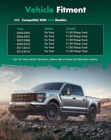 SCITOO Towing Mirrors Tow Mirrors Black Truck fit for 2004-2014 For Ford For F-150 Pickup Truck with Pair LH RH Power Adjusted Heated Turn Signal Puddle Light Manual Folding and Telescoping in Kuwait