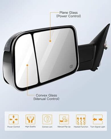 Towing Mirrors Fit 1998-2001 For Dodge For Ram 1500 2500 3500 Truck, Left and Right Side Tow Mirrors with Power Control Heated & Turn Signal Light Chrome Cap in Kuwait