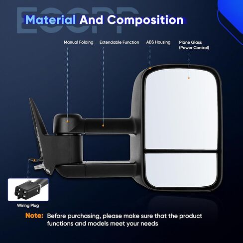 ECCPP Tow Mirrors Fit For 1988-2001 for Chevy for GMC C3500 1992-1999 for Chevy Suburban for GMC Suburban/Yukon Towing Mirrors Power Adjustment No Heated No Light Black Left Side and Right Side in Kuwait