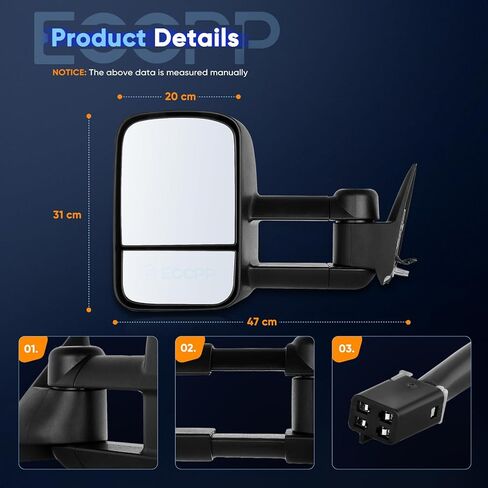 ECCPP Tow Mirrors Fit For 1988-2001 for Chevy for GMC C3500 1992-1999 for Chevy Suburban for GMC Suburban/Yukon Towing Mirrors Power Adjustment No Heated No Light Black Left Side and Right Side in Kuwait