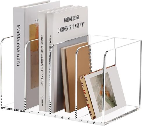 SANRUI Acrylic Desk Magazine File Holder, Clear Desk Organizer with 4 Vertical Compartments, Workspace Document Sorter for Documents, Tablet, Magazines, Books & Accessories in Kuwait