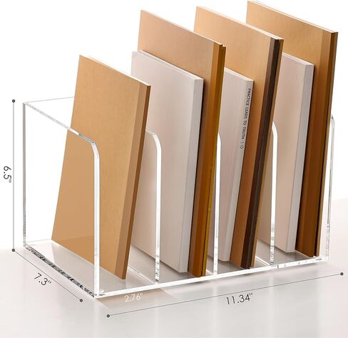 SANRUI Acrylic Desk Magazine File Holder, Clear Desk Organizer with 4 Vertical Compartments, Workspace Document Sorter for Documents, Tablet, Magazines, Books & Accessories in Kuwait
