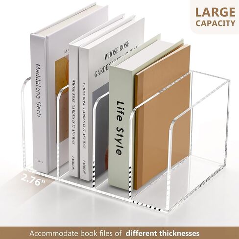 SANRUI Acrylic Desk Magazine File Holder, Clear Desk Organizer with 4 Vertical Compartments, Workspace Document Sorter for Documents, Tablet, Magazines, Books & Accessories in Kuwait