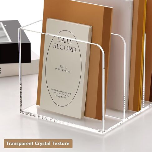 SANRUI Acrylic Desk Magazine File Holder, Clear Desk Organizer with 4 Vertical Compartments, Workspace Document Sorter for Documents, Tablet, Magazines, Books & Accessories in Kuwait