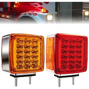 2PCS Square Double Face Pedestal Stop Turn Tail Lights Stud Mount Trailer Fender Lights Semi Truck LED Signal Light Trucks Side Marker Amber + Red 39 LEDS IP67 Waterproof in Saudi Arabia