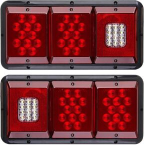 Konrali 2 قطعة مصابيح LED ثلاثية الذيل 36 LED، مستطيلة LED للمقطورة RV أضواء خلفية للبيت متنقل وإيقاف الدوران الخلفي الخلفي ومصابيح خلفية قاعدة سوداء مع حشية تثبيت أفقي - عدسة حمراء/شفافة in Kuwait