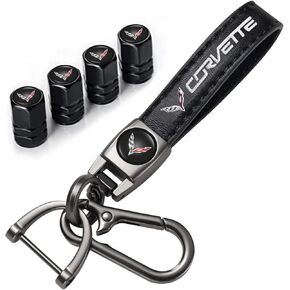 Car Tire Valve Stem Caps and Car Keychain Combo Compatible with Corvette C4 C6 C5 C7 C8 Z06 Keychain Key Ring for Men and Women Family Present in Saudi Arabia