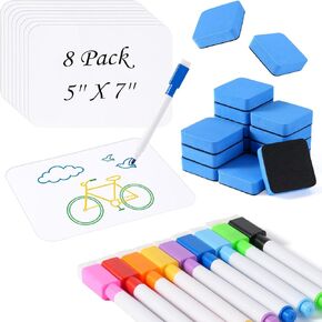 Mini White Boards for Students, 8 Pack 5 x 7 Inch Double-Sided Dry Erase Boards with Markers & Erasers, Reusable Small Lap Boards for Classroom Teacher Student Interactive Learning in Saudi Arabia