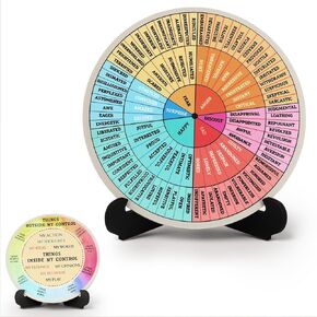 Molain Feelings Wheel Therapy for Therapists, Therapy Office Desk Decor Wooden Double Sided Mental Health Emotion Chart with Stand Therapist Gifts for Women Men Counselors Home Use in Kuwait