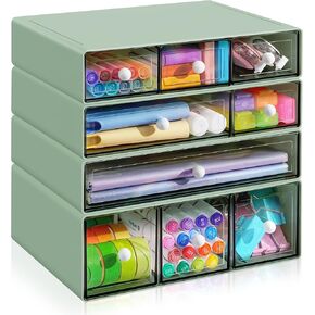 Desk Organizer with 9 Drawers, 4 Tiers Stackable Storage Drawers, Desktop Storage Box with Clear Drawers for Stationery, Makeup, Jewelry, Office and Craft Supplies (White) in Saudi Arabia