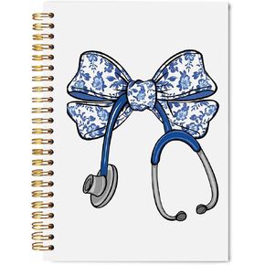 Chinoiserie Blue Bow Nurse Spiral Notebook Journal 5.5x8.3, Nurse Appreciation Gifts, Nursing Medical Office Supplies for Work, Blue Floral Stethoscope Journaling Notebooks in Kuwait