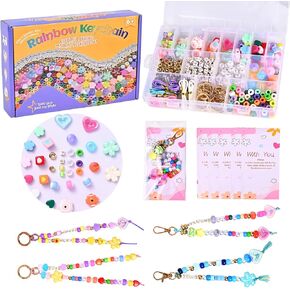 Grnheat 495 Pcs Bead Keychain Making Kit - Acrylic Letter Beads with Heart Star Flower Charms - Personalized Name for Purse Charm Tote Bag Accessory in Saudi Arabia