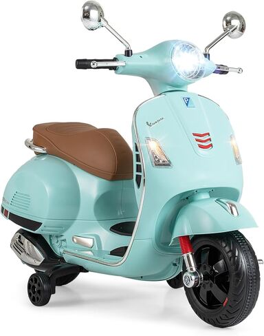 Licensed Vespa Scooter Kids Motorcycle by OLAKIDS, 12V Ride on Electric Motorcycle with Training Wheels LED Lights Music Story Mode Horn (Green) in Kuwait