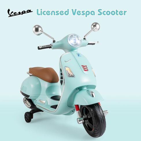 Licensed Vespa Scooter Kids Motorcycle by OLAKIDS, 12V Ride on Electric Motorcycle with Training Wheels LED Lights Music Story Mode Horn (Green) in Kuwait