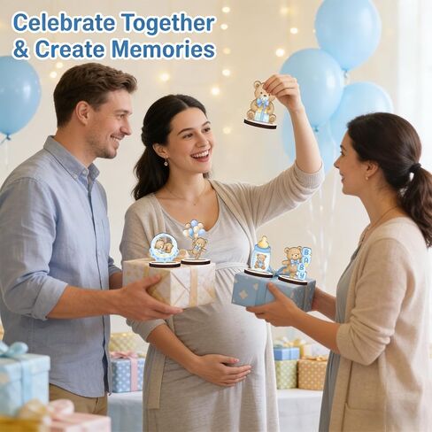 12 Pcs Wooden Baby Shower Centerpieces for Tables - Secure Fit Bear Table Decorations for Gender Reveal - Double Sided Blue Bear Table Toppers for Birthday Party Decor, Photo Props in Saudi Arabia