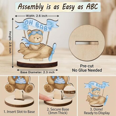 12 Pcs Wooden Baby Shower Centerpieces for Tables - Secure Fit Bear Table Decorations for Gender Reveal - Double Sided Blue Bear Table Toppers for Birthday Party Decor, Photo Props in Saudi Arabia