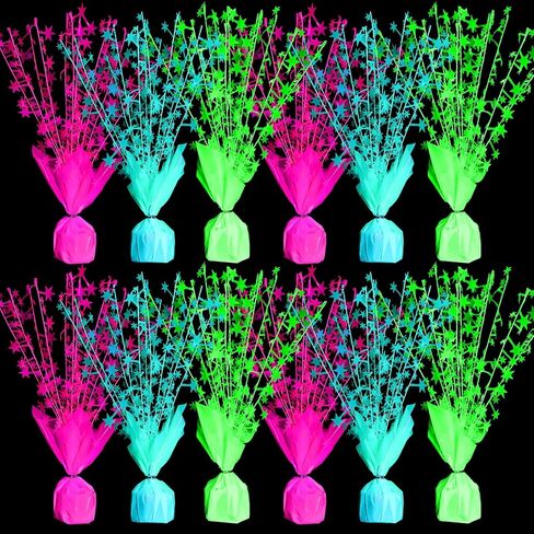 6 Pack Glow in The Dark Centerpieces Neon Birthday Party Decoration Metallic Foil Spray Star Tabletop Fluorescence Party Supply Under UV Light for Graduation Back to Classroom Birthday in Kuwait