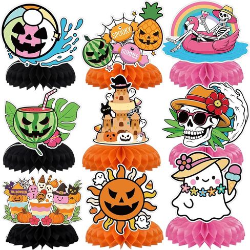 Colarr 9 Pcs Summer Halloween Table Honeycomb Centerpieces Pumpkin Ghost Skull Cat Witch Table Decorations Summer Pool Decorations for Halloween Party Favor Supplies Birthday Party Decoration in Kuwait
