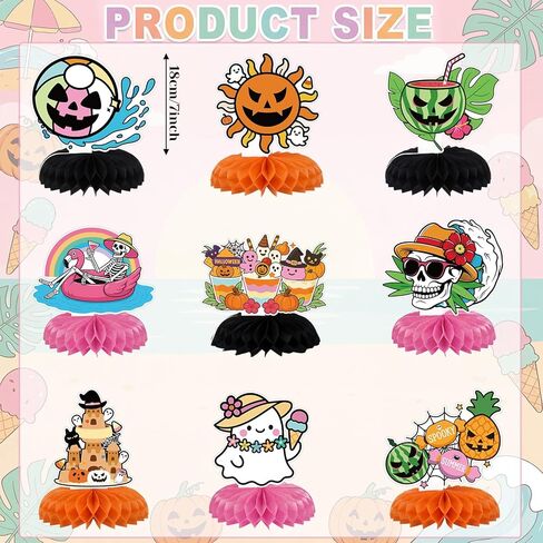 Colarr 9 Pcs Summer Halloween Table Honeycomb Centerpieces Pumpkin Ghost Skull Cat Witch Table Decorations Summer Pool Decorations for Halloween Party Favor Supplies Birthday Party Decoration in Kuwait