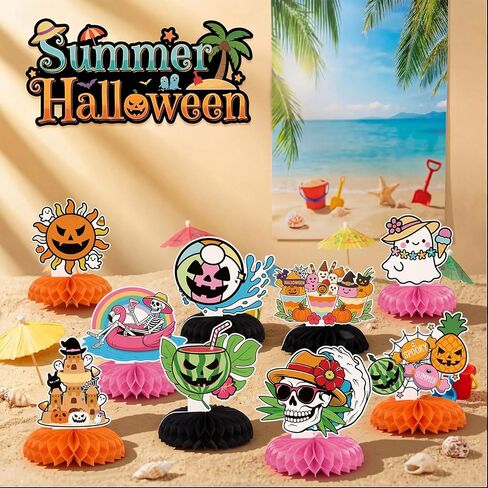 Colarr 9 Pcs Summer Halloween Table Honeycomb Centerpieces Pumpkin Ghost Skull Cat Witch Table Decorations Summer Pool Decorations for Halloween Party Favor Supplies Birthday Party Decoration in Kuwait