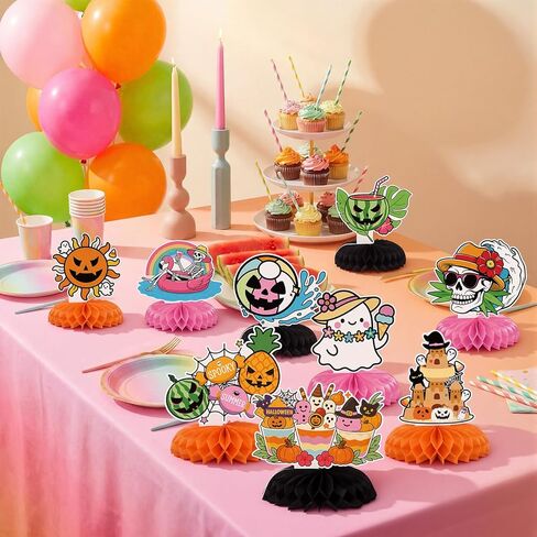 Colarr 9 Pcs Summer Halloween Table Honeycomb Centerpieces Pumpkin Ghost Skull Cat Witch Table Decorations Summer Pool Decorations for Halloween Party Favor Supplies Birthday Party Decoration in Kuwait