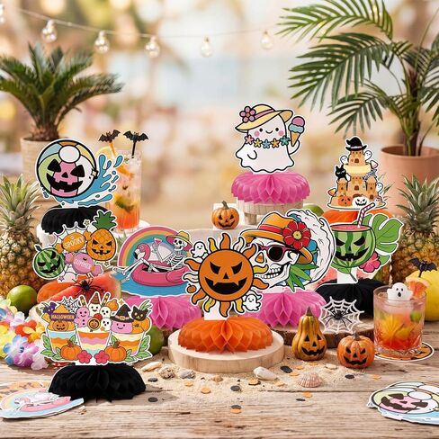 Colarr 9 Pcs Summer Halloween Table Honeycomb Centerpieces Pumpkin Ghost Skull Cat Witch Table Decorations Summer Pool Decorations for Halloween Party Favor Supplies Birthday Party Decoration in Kuwait