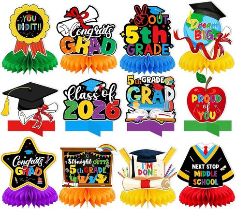 5th Grade Graduation Decorations: Elementary Graduation Decorations Honeycomb Centerpieces 5th Grade Promotion Decorations Fifth Grade Table Decorations for Boys and Girls in Kuwait