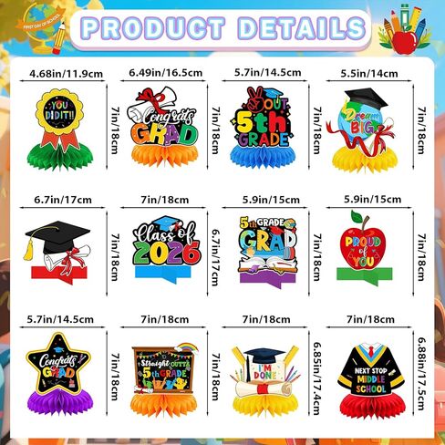 5th Grade Graduation Decorations: Elementary Graduation Decorations Honeycomb Centerpieces 5th Grade Promotion Decorations Fifth Grade Table Decorations for Boys and Girls in Kuwait