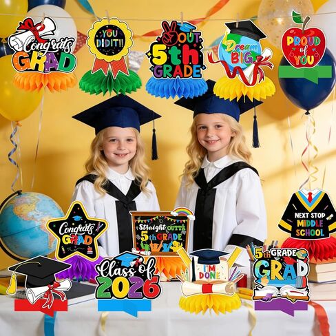 5th Grade Graduation Decorations: Elementary Graduation Decorations Honeycomb Centerpieces 5th Grade Promotion Decorations Fifth Grade Table Decorations for Boys and Girls in Kuwait